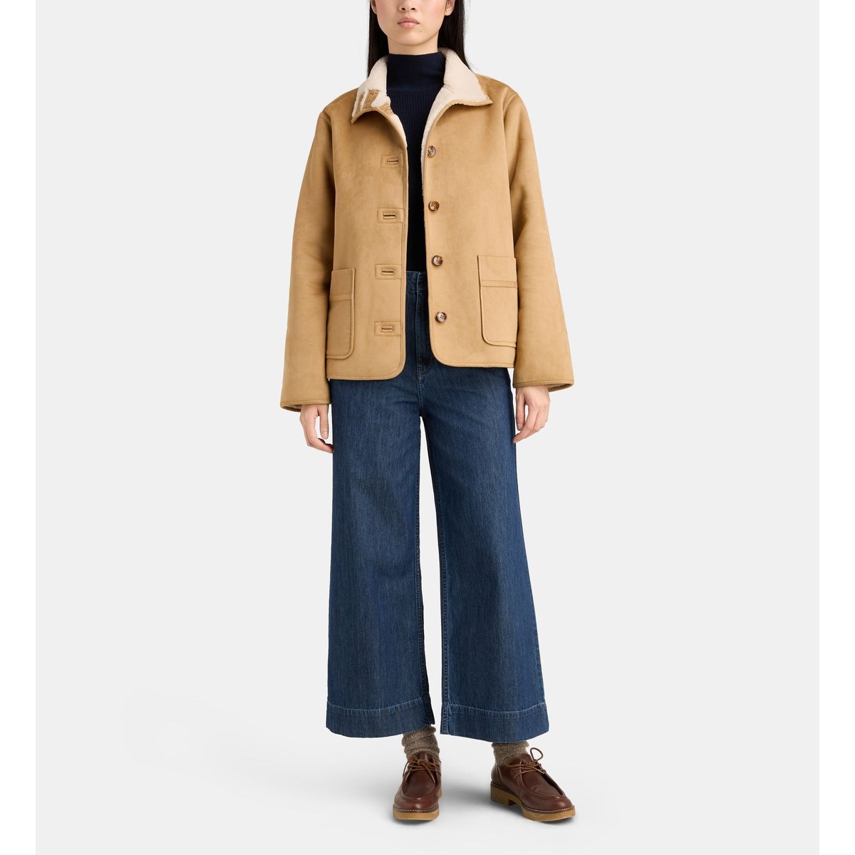 Veste droite oumra effet daim et sherpa camel et écru, JODHPUR