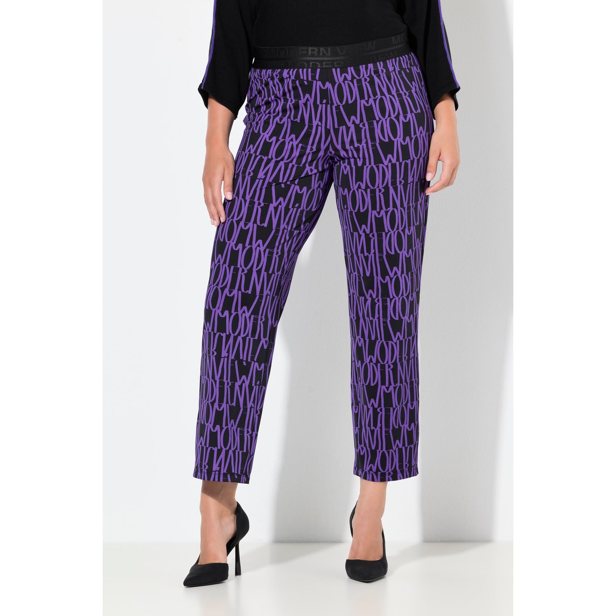 Pantalon Sienna en jersey motif lettres violet, ULLA POPKEN