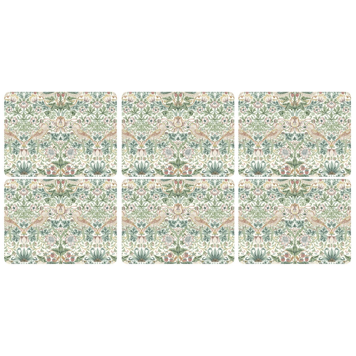 Set of 6 Morris & Co. Strawberry Thief Placemats green, MORRIS & CO.