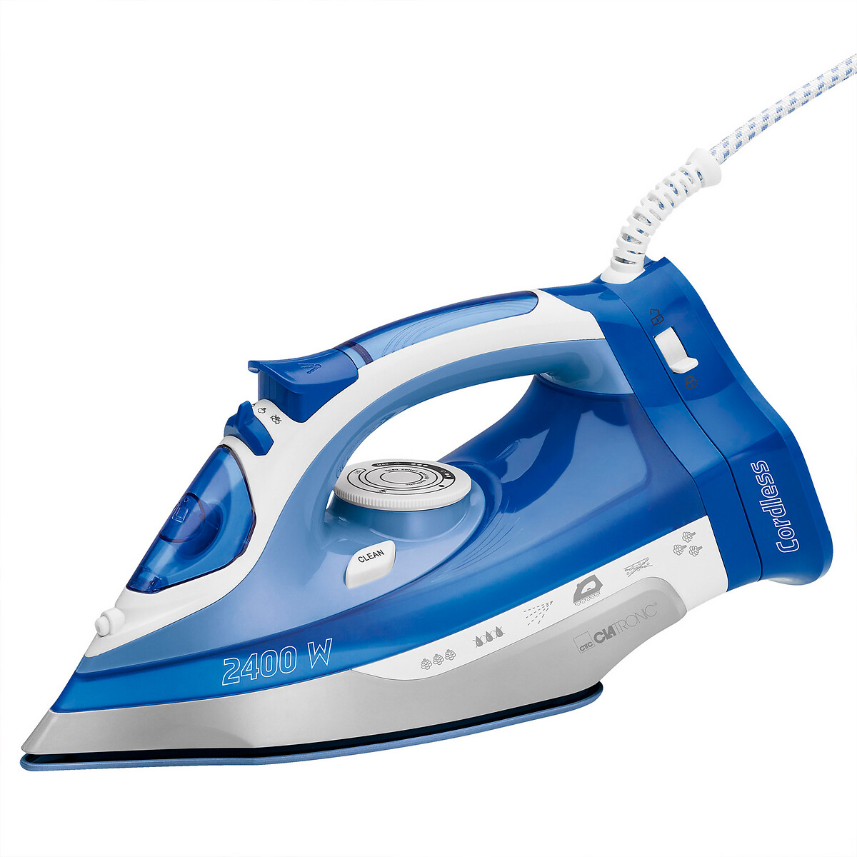 Ferro a vapor sem fios 2400 W, da Clatronic branco/azul, CLATRONIC
