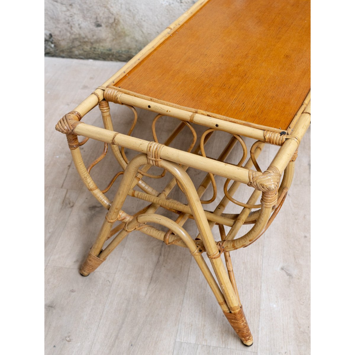 Table basse en rotin Léonie N°1586 - Bon état bois clair, DEBONGOUT