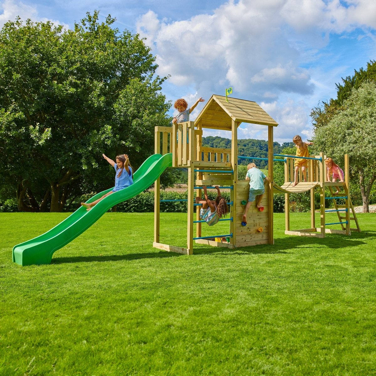 Aire de jeux triple plateforme CITRONNIER marron - bleu - vert, TP TOYS