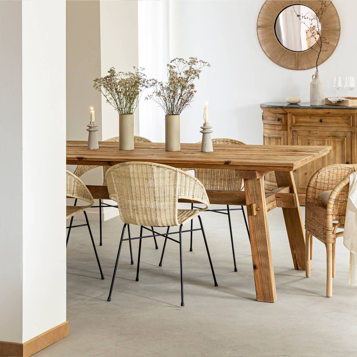 Table à manger en bois de pin BLAISE bois clair, MADE IN MEUBLES 