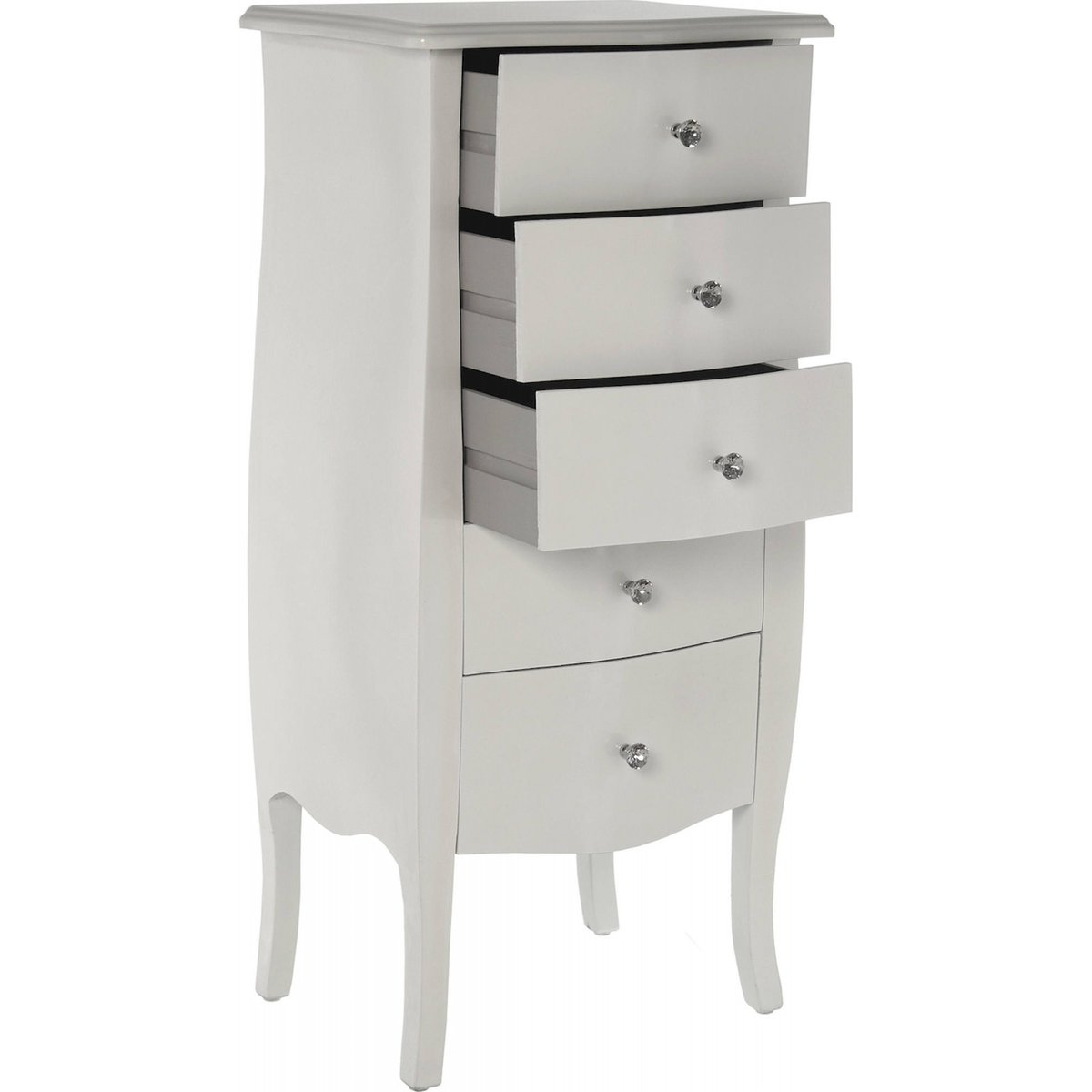 Commode 5 tiroirs en bois avec rangements blanc satiné élégant, RECOLLECTION