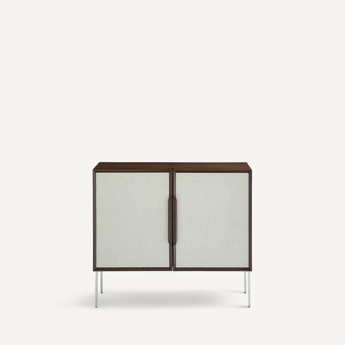 Bureau armoire bas en plaqué noyer et tissu texturé, OMID beige ficelle/noyer, AM.PM
