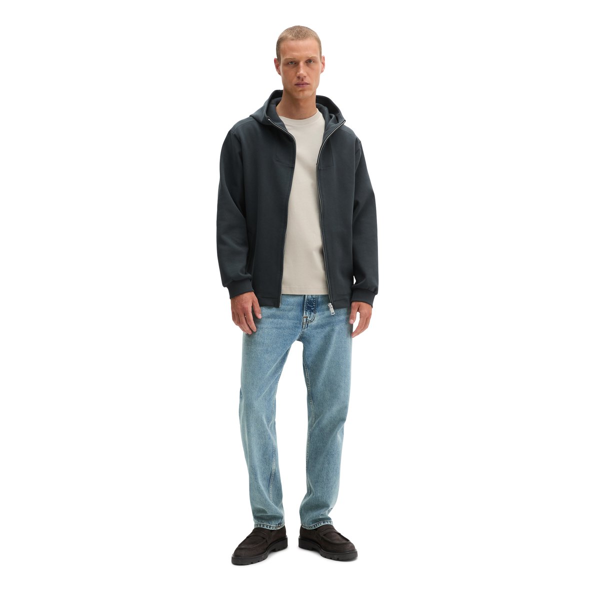 Veste à capuche coupe classique en molleton Scuba Interlock haut de gamme bleu, MARC O'POLO