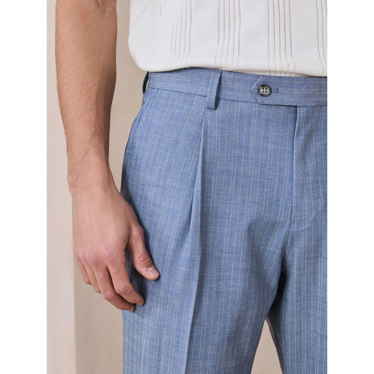 Pantalon de costume slim rayé chambray bleu, NEXT