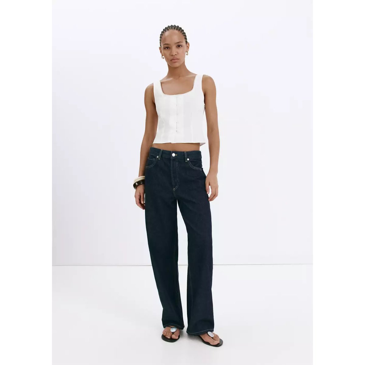 Blouse à boutons détail en dentelle blanc cassé, MANGO
