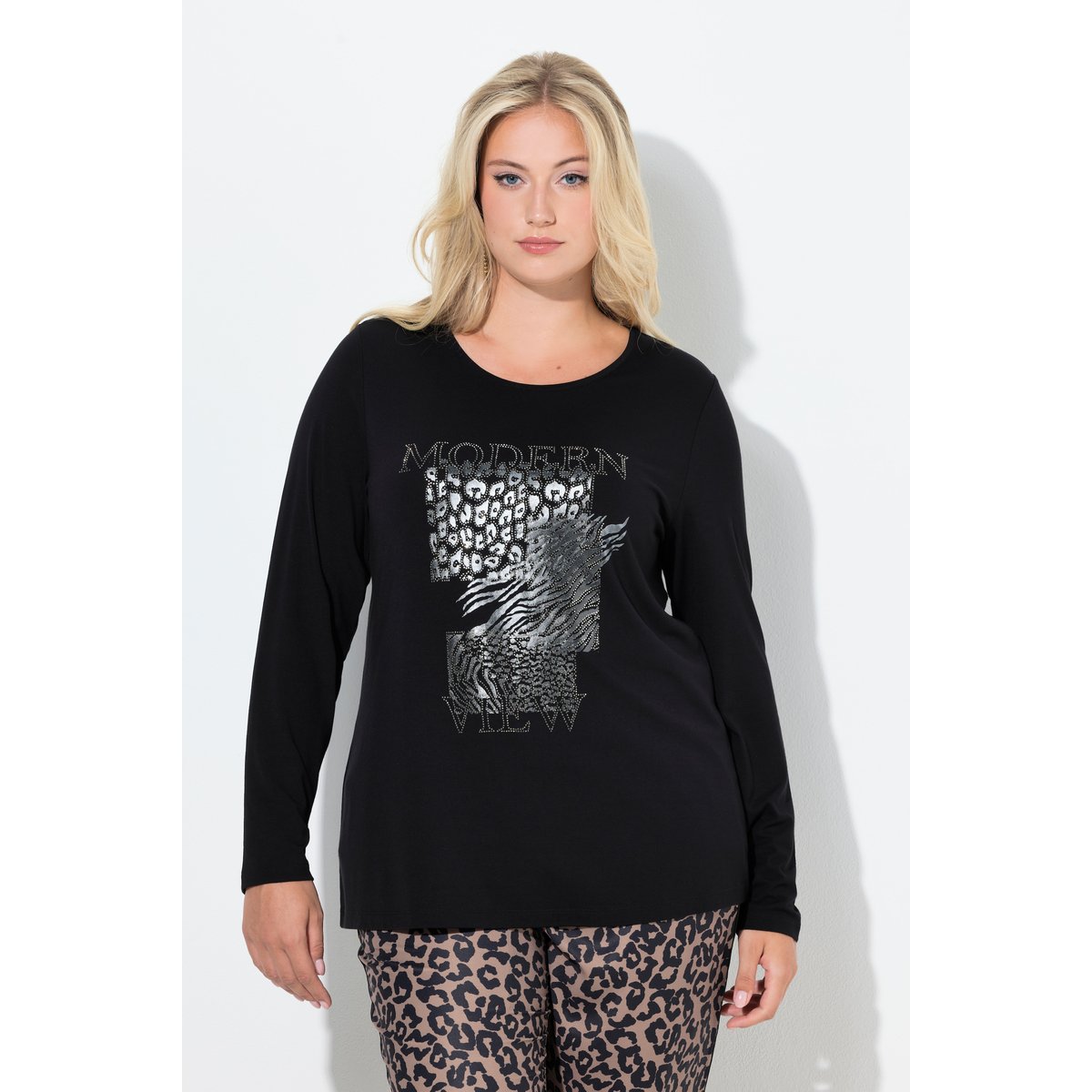T-shirt avec strass fantaisie noir, ULLA POPKEN