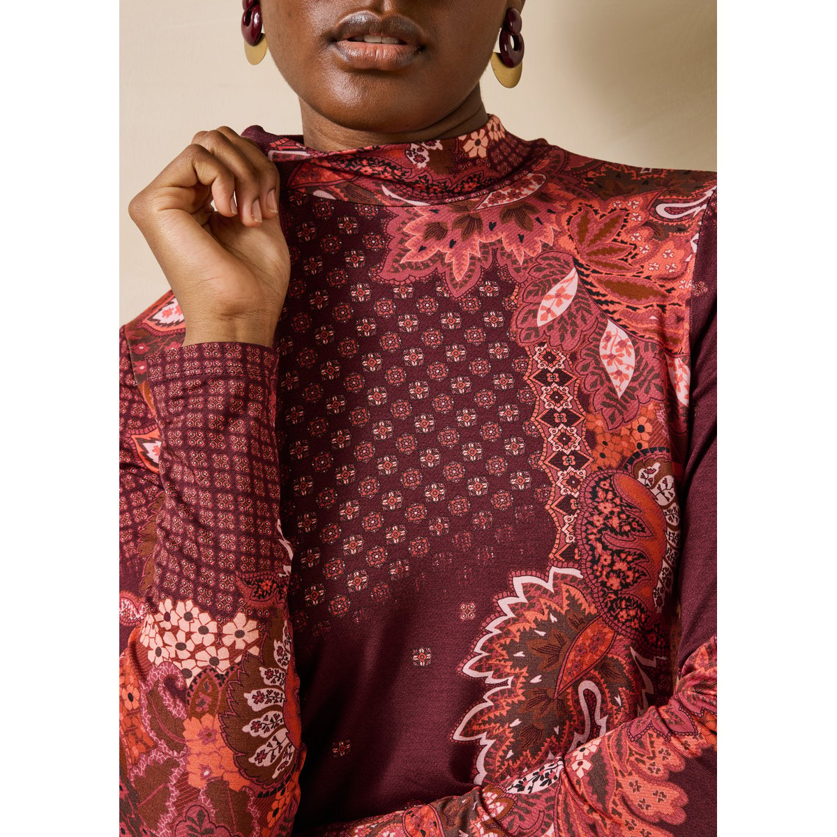 T-shirt imprimé manches longues en jersey rouge, LA FEE MARABOUTEE