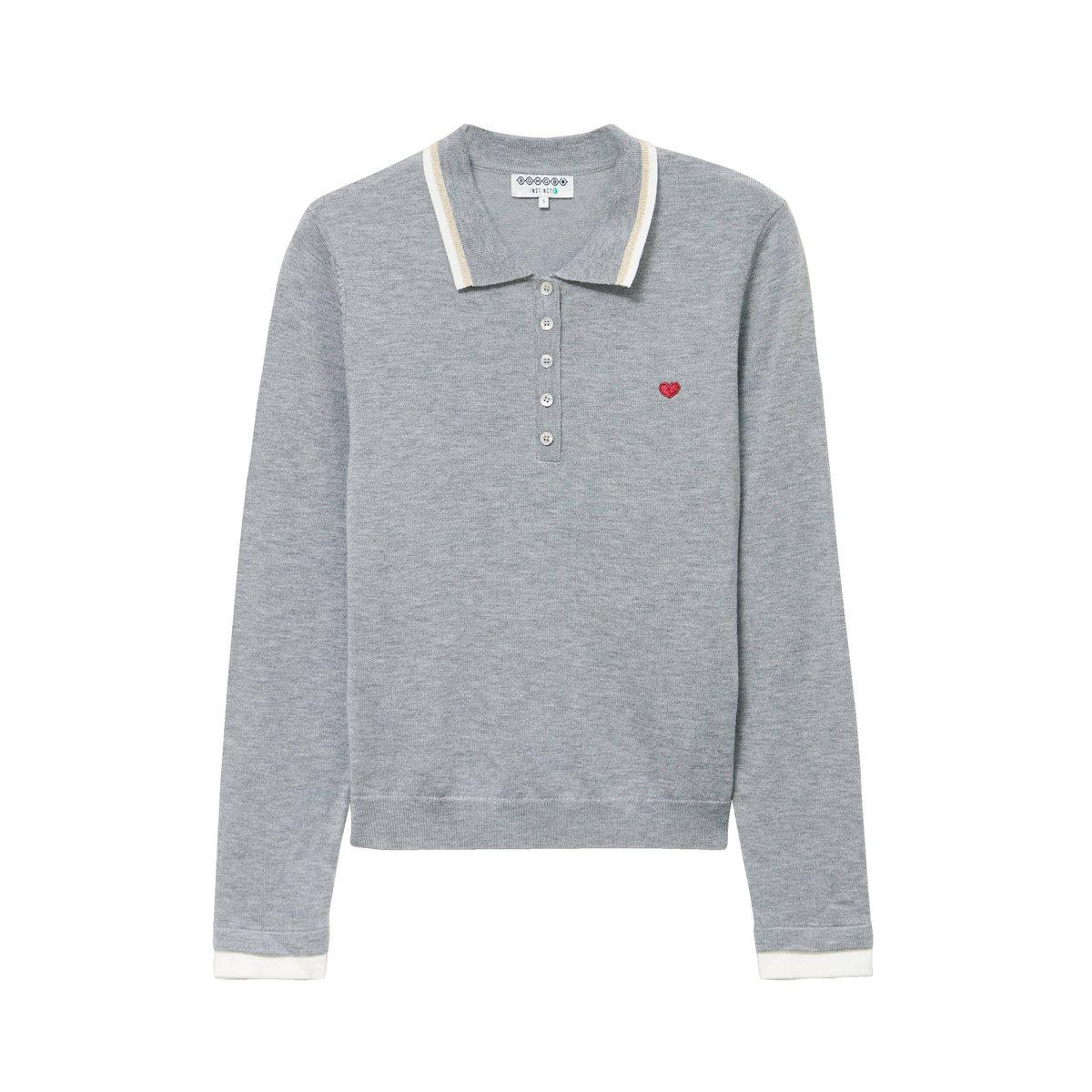 Polo manches longues avec cœur brodé gris clair, BONOBO