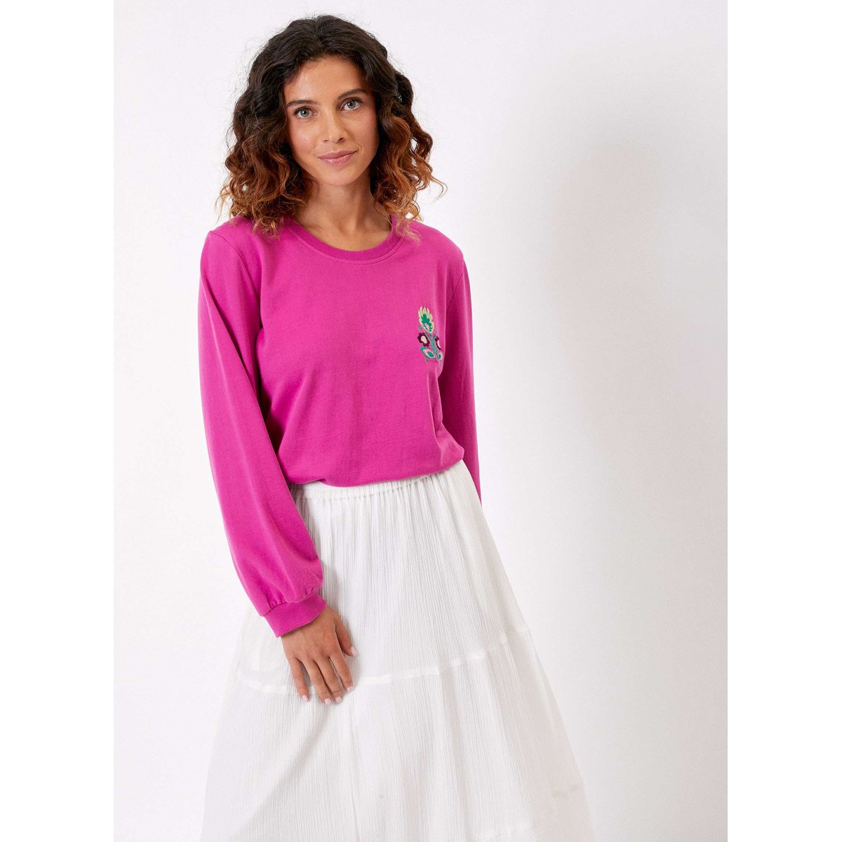 Sweat brodé coton biologique uni GUSTAVO fushia broderie, LA FIANCÉE