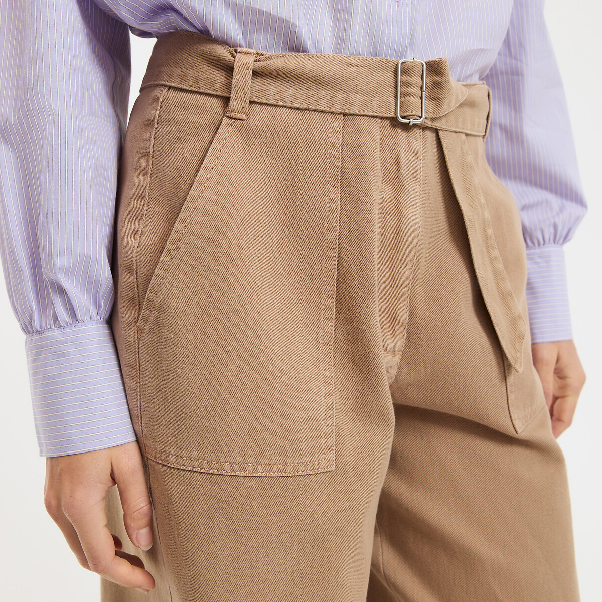 Pantalon large coupe barrel avec ceinture beige camel, LA REDOUTE COLLECTIONS