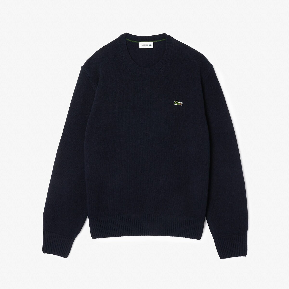 Pullover mit rundem Ausschnitt, Glattstrick aus kardierter Wolle marine, LACOSTE