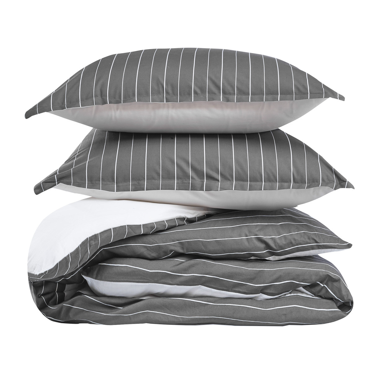 Parure housse de couette percale de coton avec 2 taies 65x65 cm TOLSTA anthracite, SENSEI MAISON