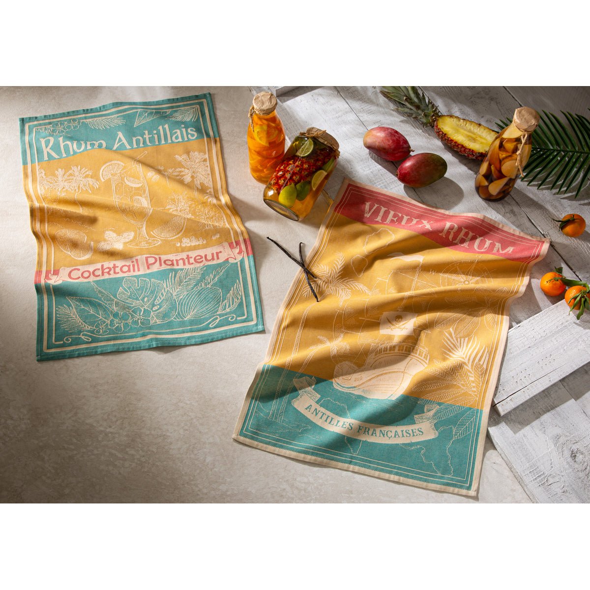 Torchon jacquard en coton RHUM ANTILLAIS jaune, COUCKE