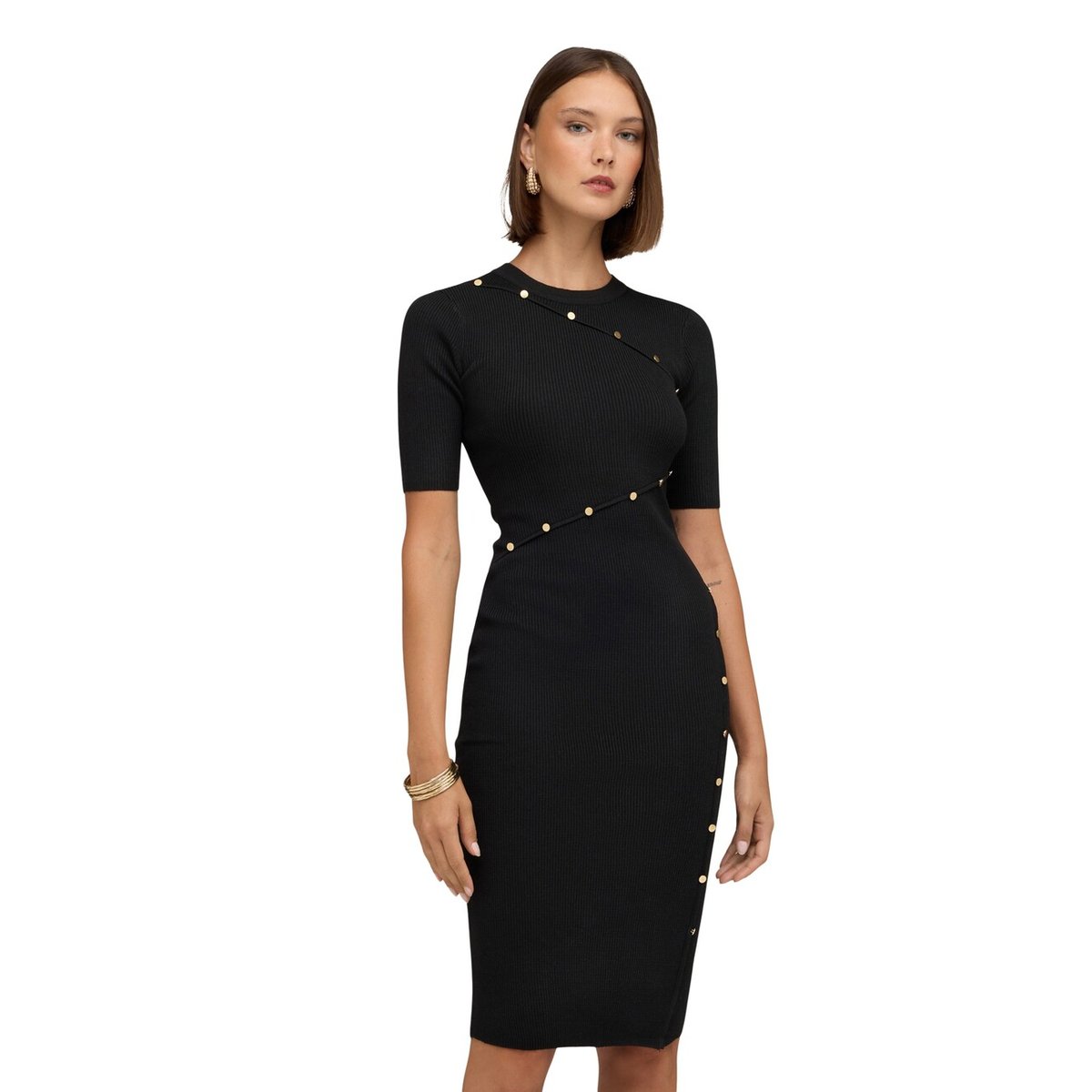 Robe fourreau côtelée avec petits boutons burgundy, MOTIVI