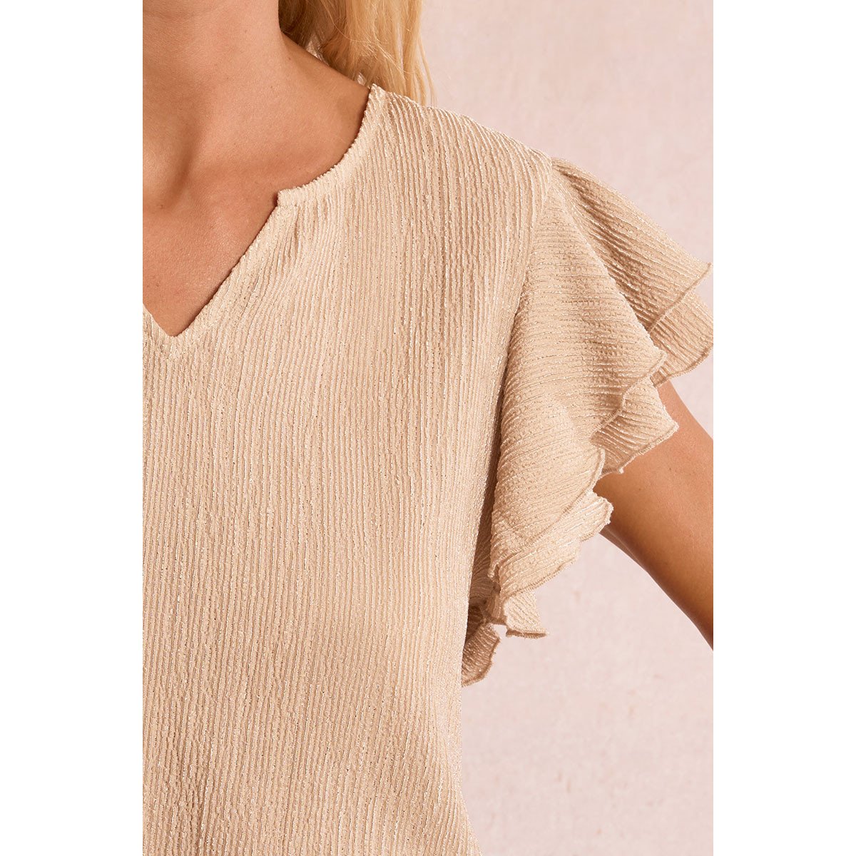 Top manches courtes volantées beige, MOLLY BRACKEN