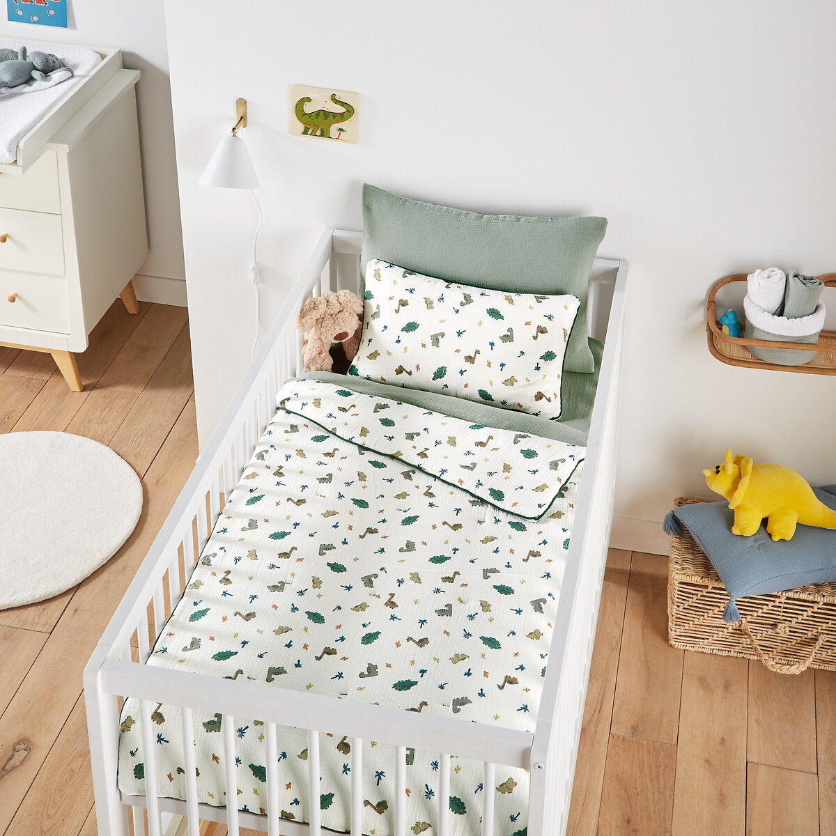 Couverture bébé gaze de coton, Dino Pop imprimé fond blanc, LA REDOUTE INTERIEURS