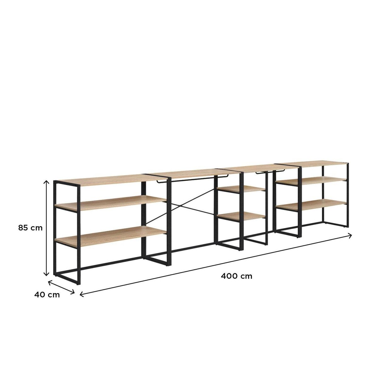 Lot de 4 portants vêtements sous combles modulables 400x85cm KADRA noir, MOB IN