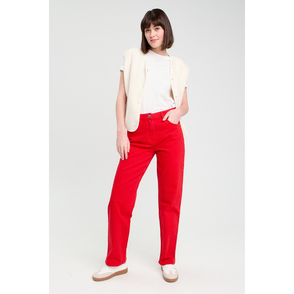 Jeans droit 5 poches rouge, CACHE CACHE