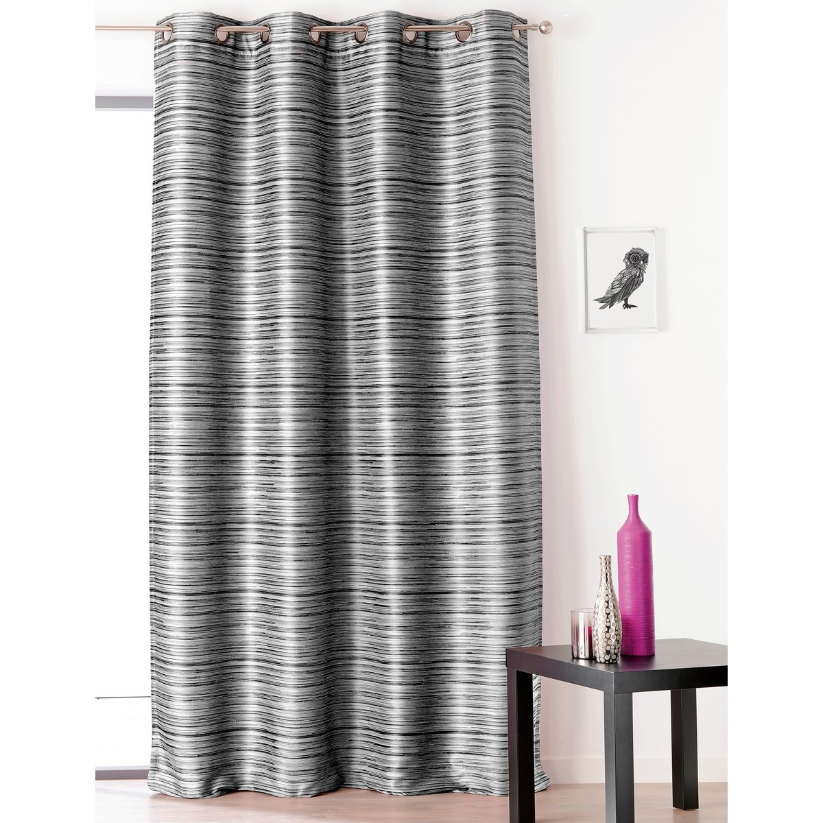 Rideau aspect shantung avec oeillet gris clair, LINDER