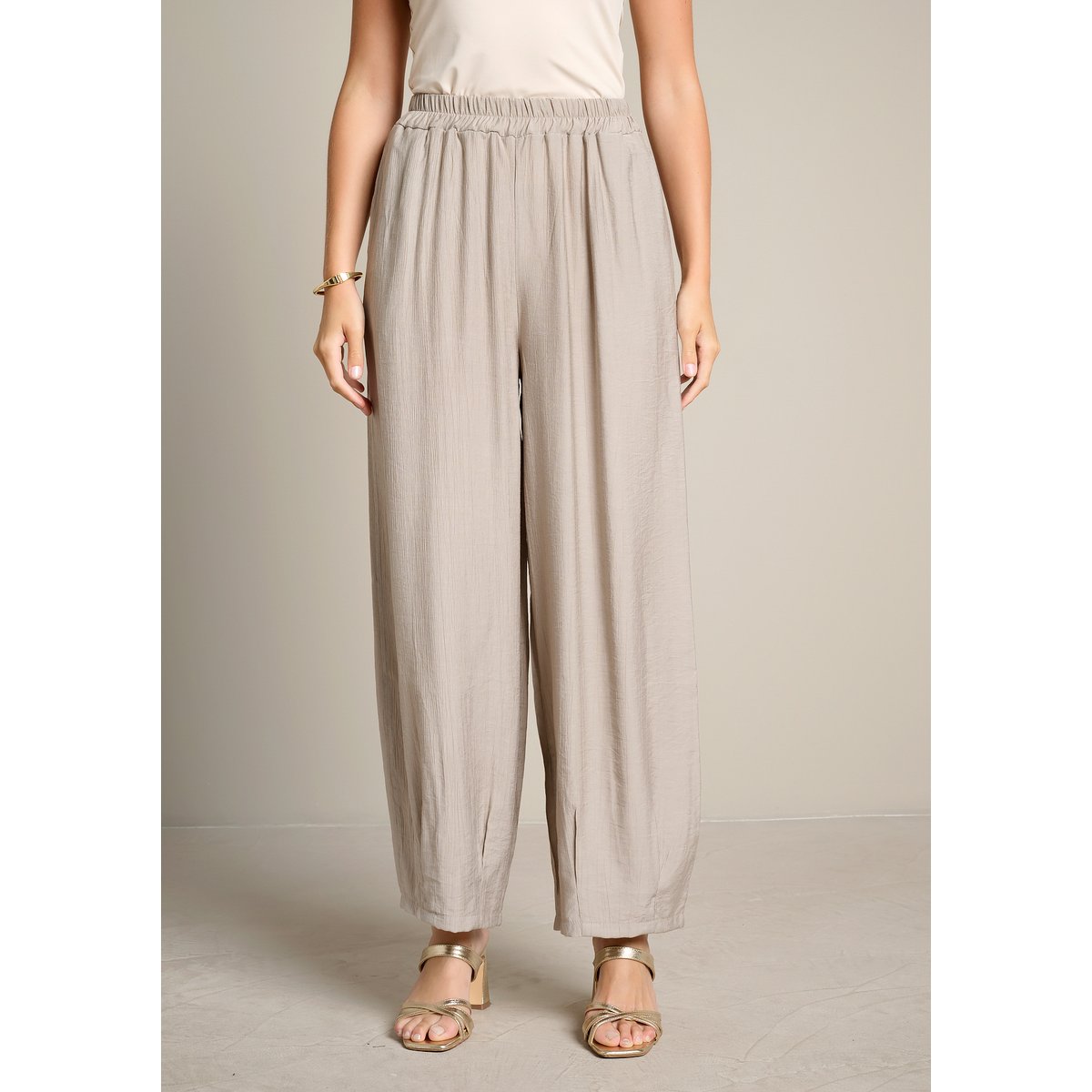 Pantalon barrel structuré taupe, LOLALIZA