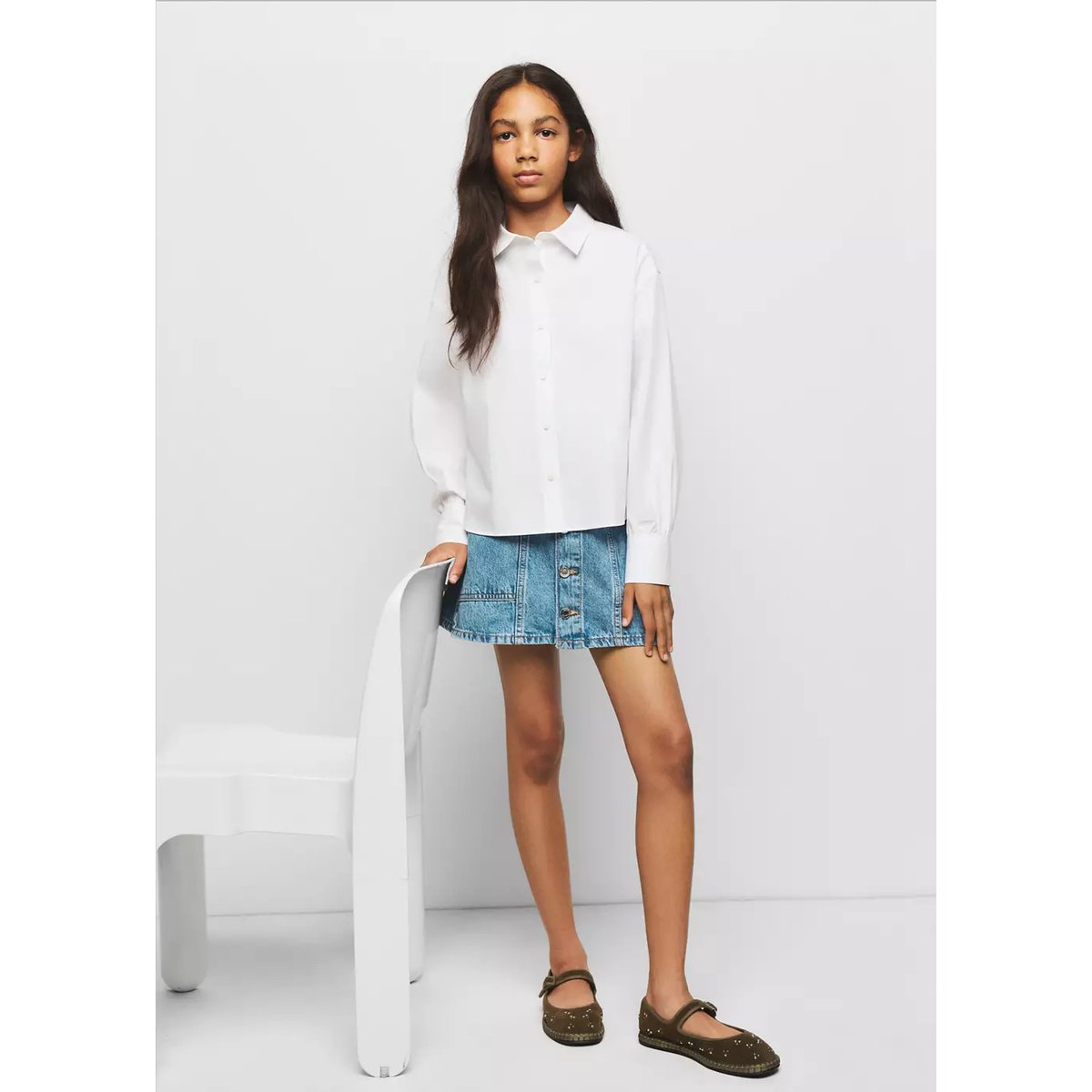 Chemise coton col classique blanc, MANGO KIDS