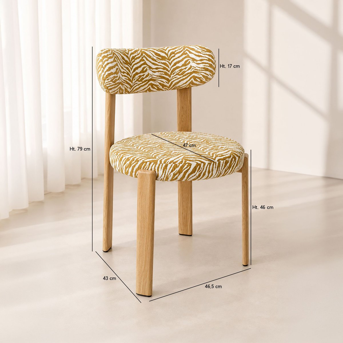 Lot de 2 chaises de table en tissu zébré, LILY couleur unique, NOW'S HOME