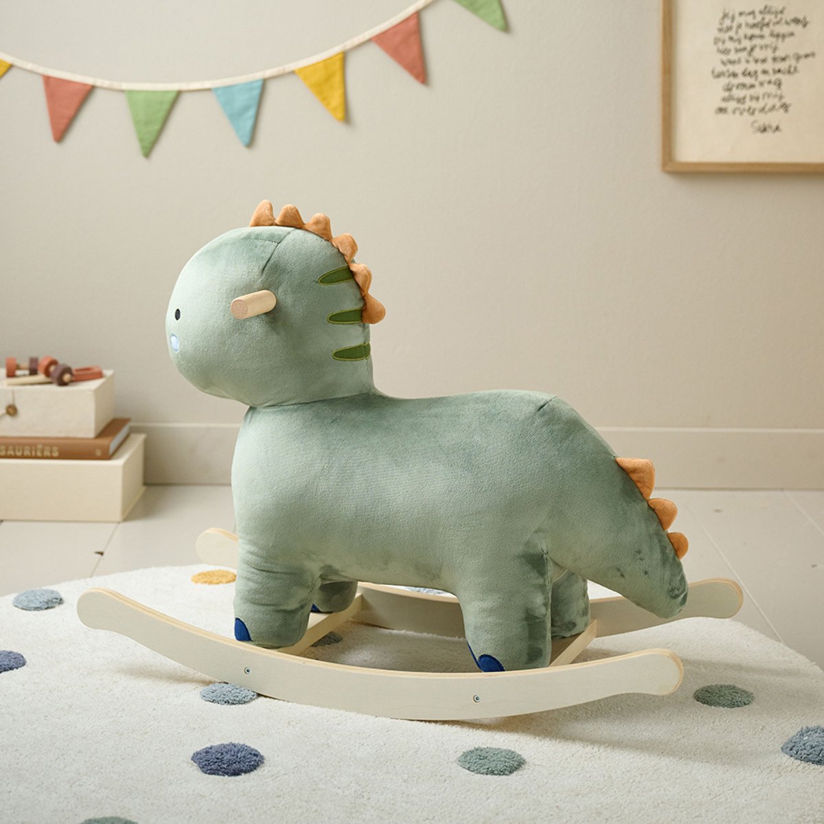 Cheval à bascule dino vert, PETITE AMELIE