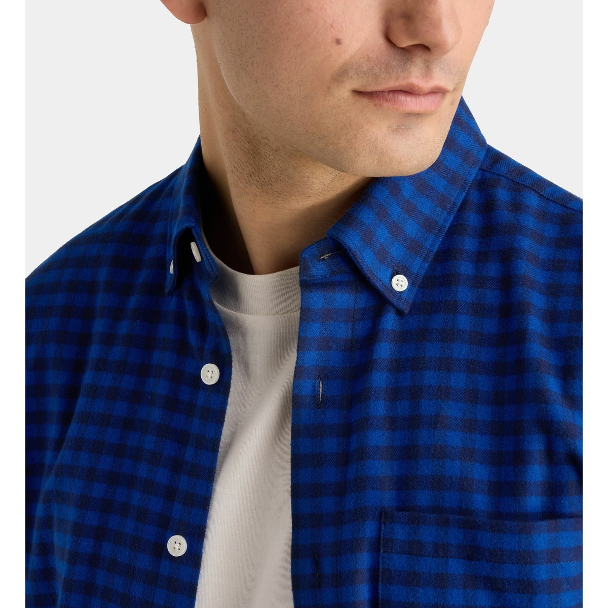 Chemise à carreaux risharo 3 en coton bleu, GALERIES LAFAYETTE