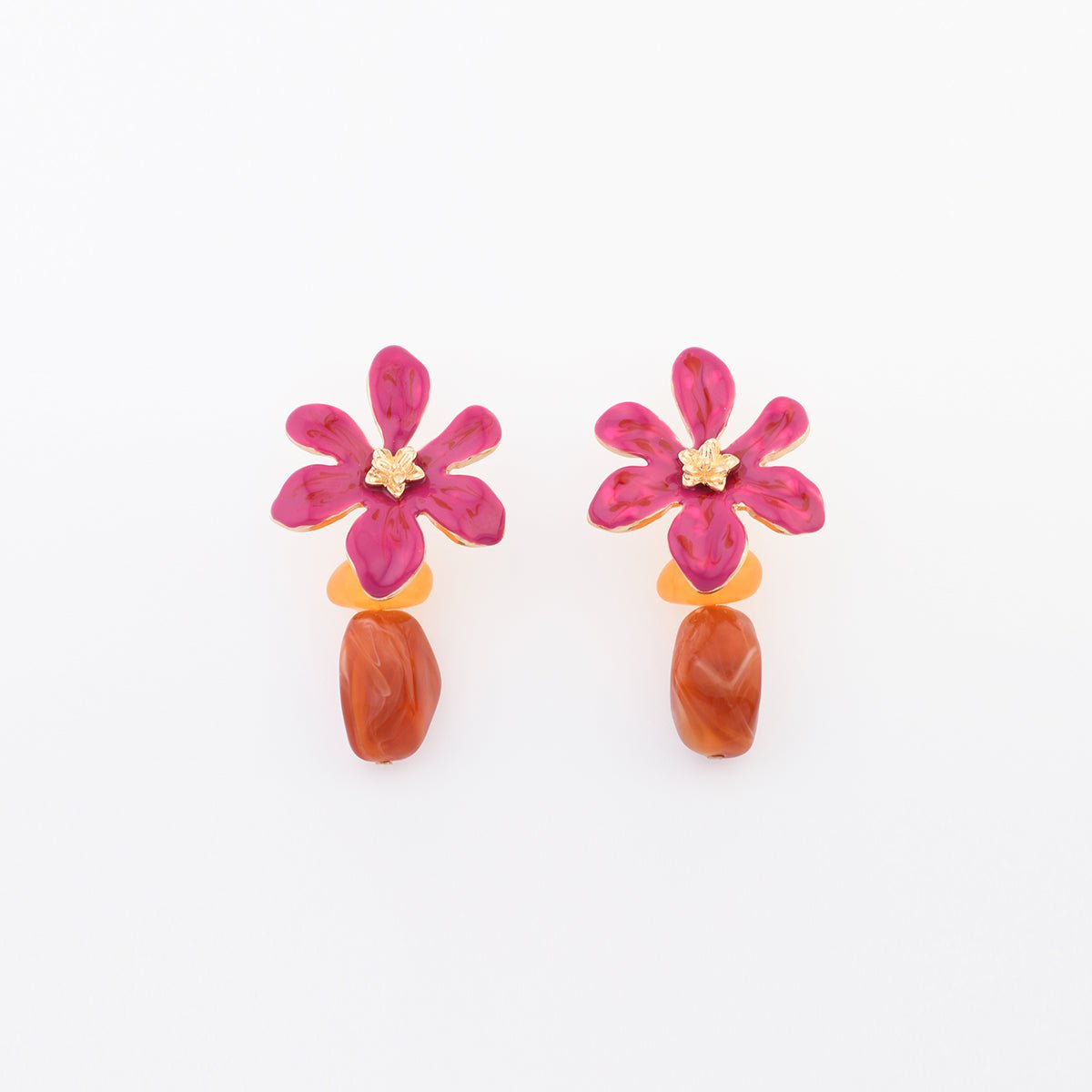 Boucles d'oreilles fleur rose fuchsia et perles fuchsia, BALABOOSTE