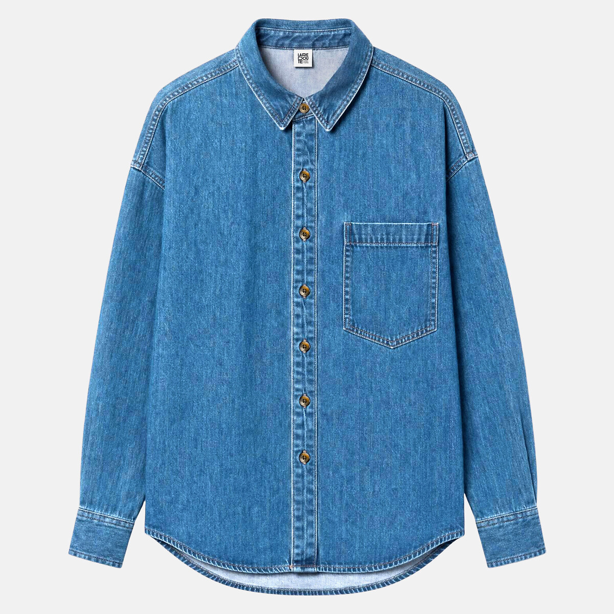 Chemise oversize en denim bleu stone, LA REDOUTE COLLECTIONS