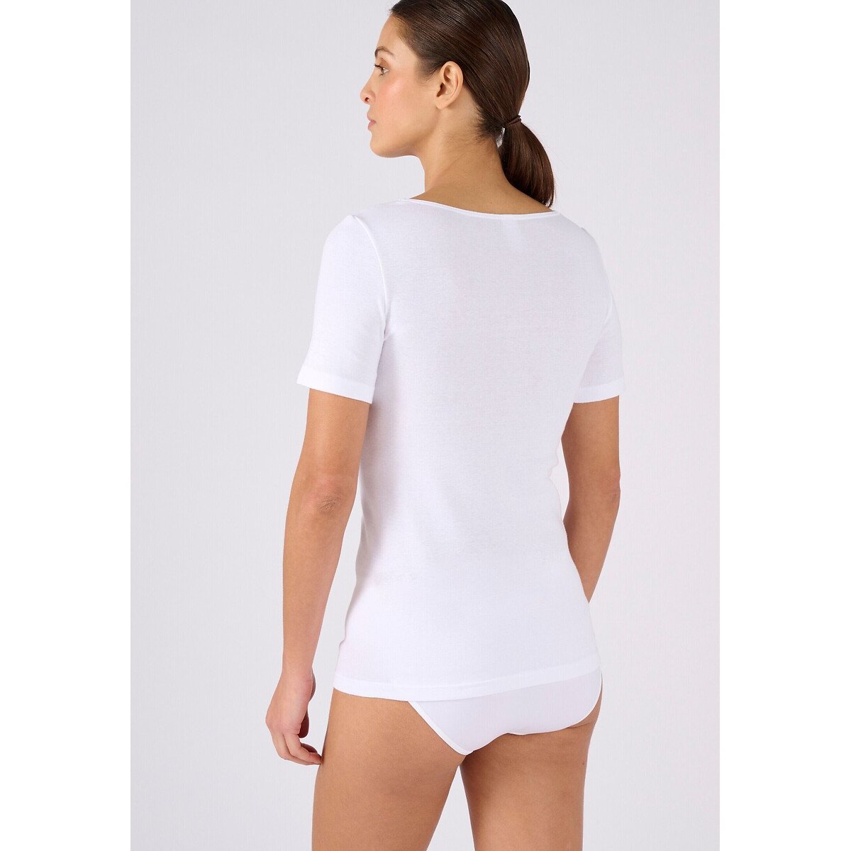 T-shirt manches courtes en maille, en pur coton peigné blanc, DAMART