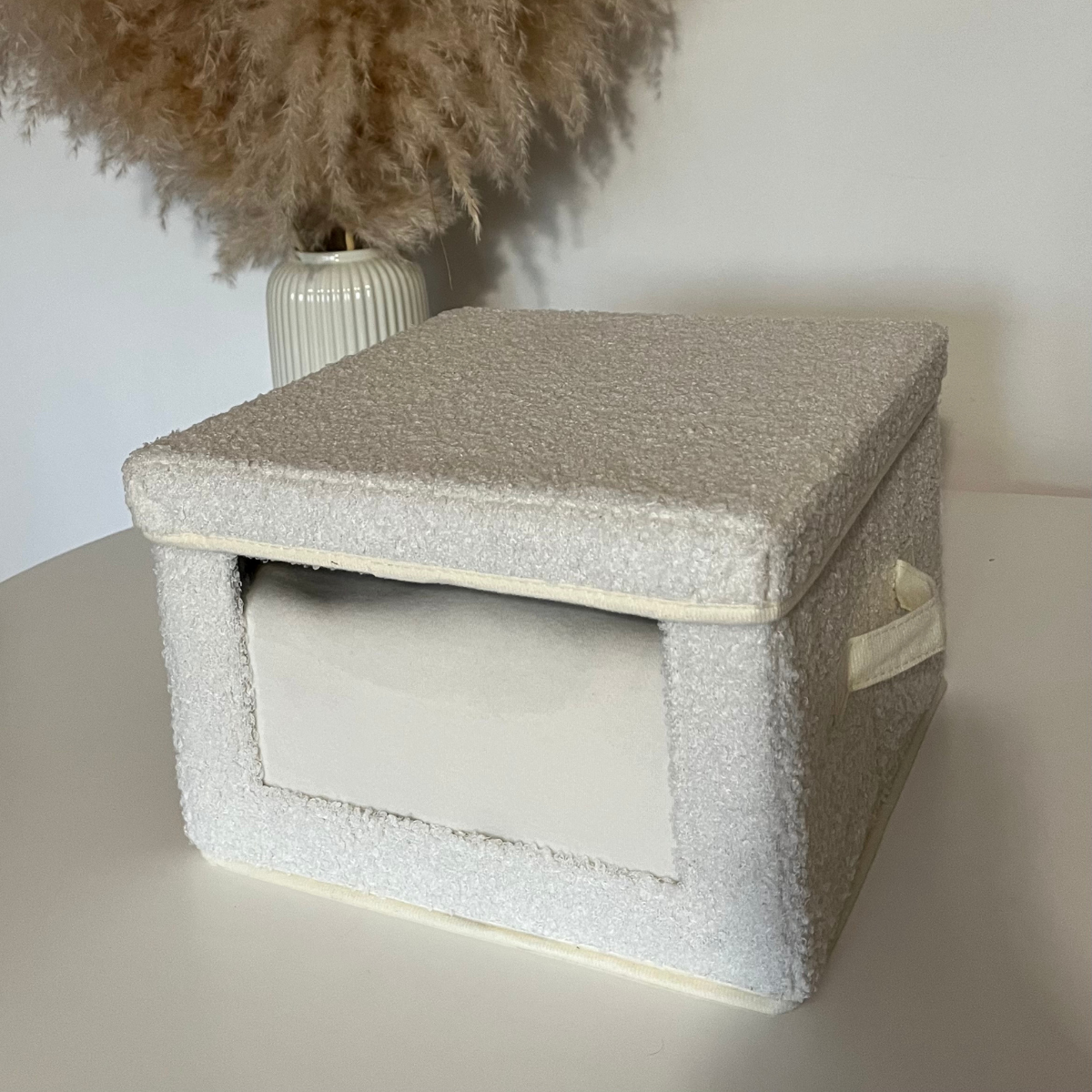 Boîte rangement tissu bouclette écru avec fenêtre - L30 cm écru, CALICOSY
