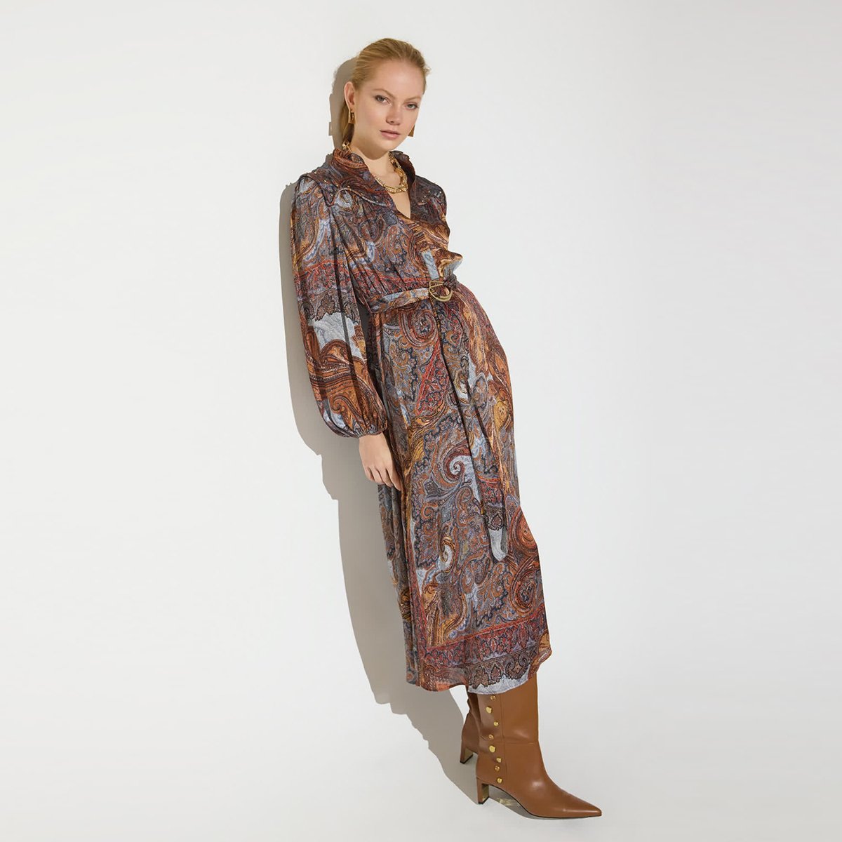 Robe midi bohème imprimé paisley bleu, LOLA CASADEMUNT