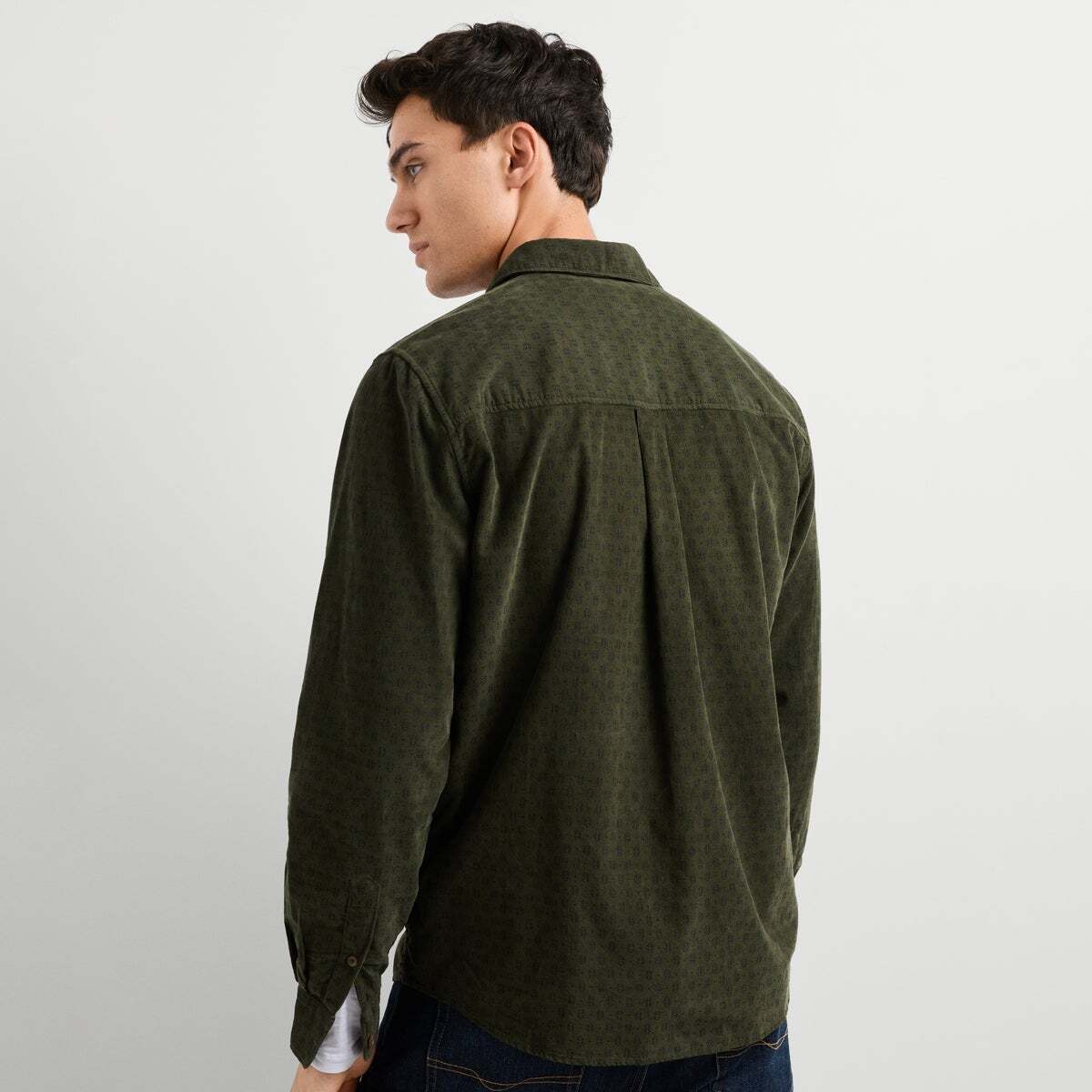 Chemise En Velours Côtelé Imprimée Coupe Regular vert marais, PEPE JEANS