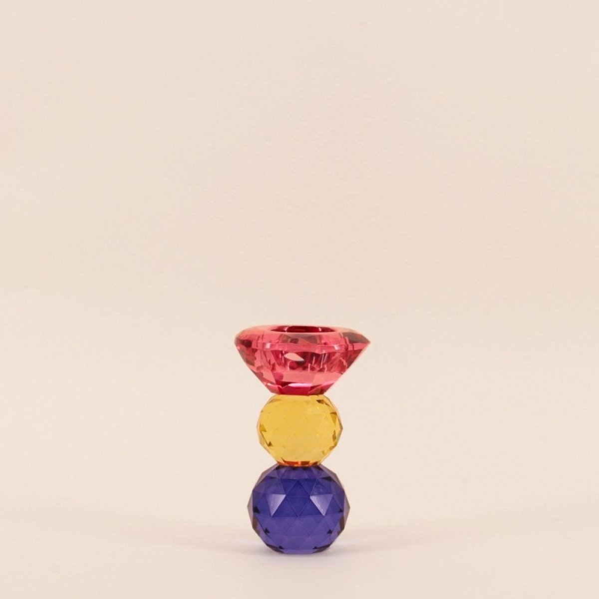 Bougeoir 3 couleurs en cristal à facettes 13cm rouge, HASHTAG DECO