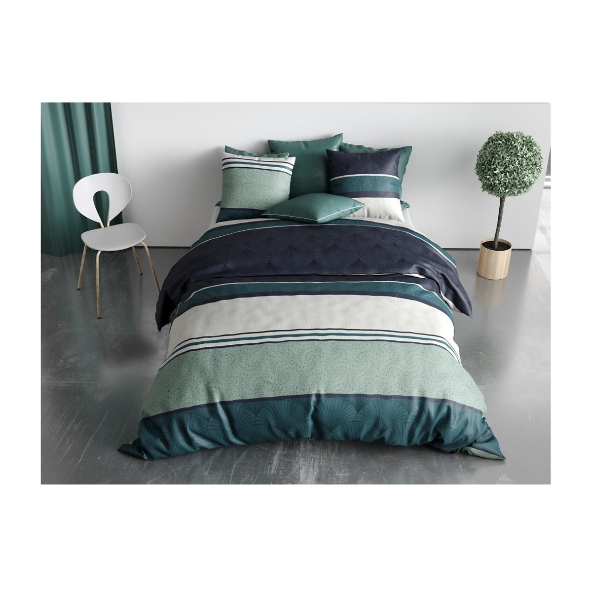 Housse couette + taie Atika vert, EDEN