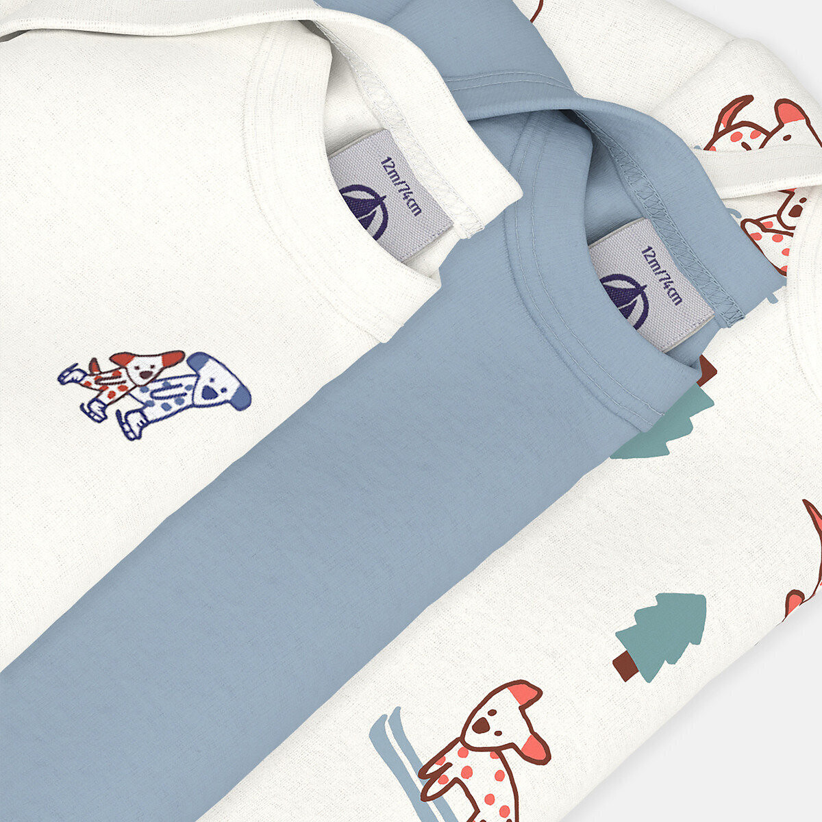 Confezione da 3 body maniche lunghe blu + bianco, PETIT BATEAU