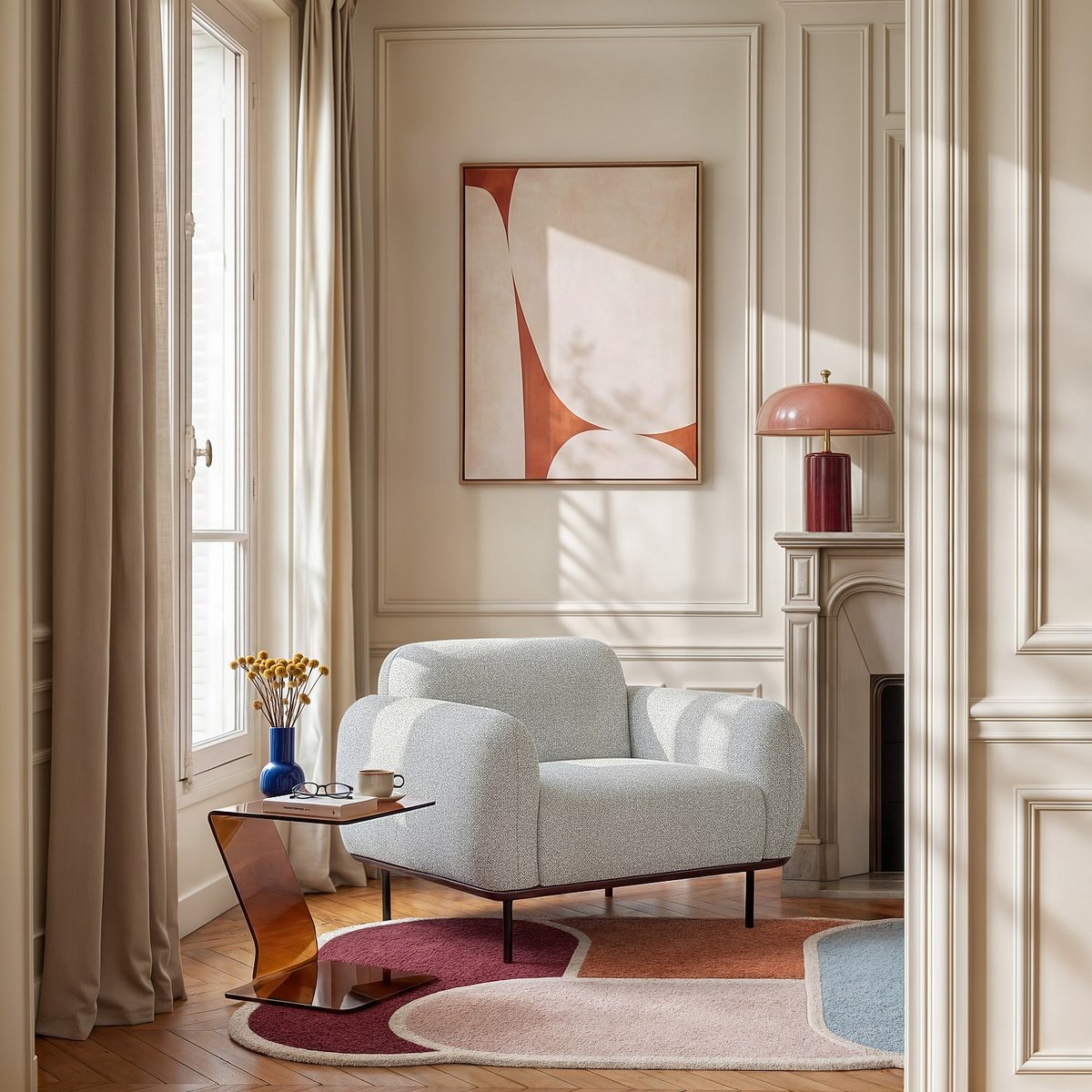 Fauteuil droit polyester LARIMAR gris, HABITAT
