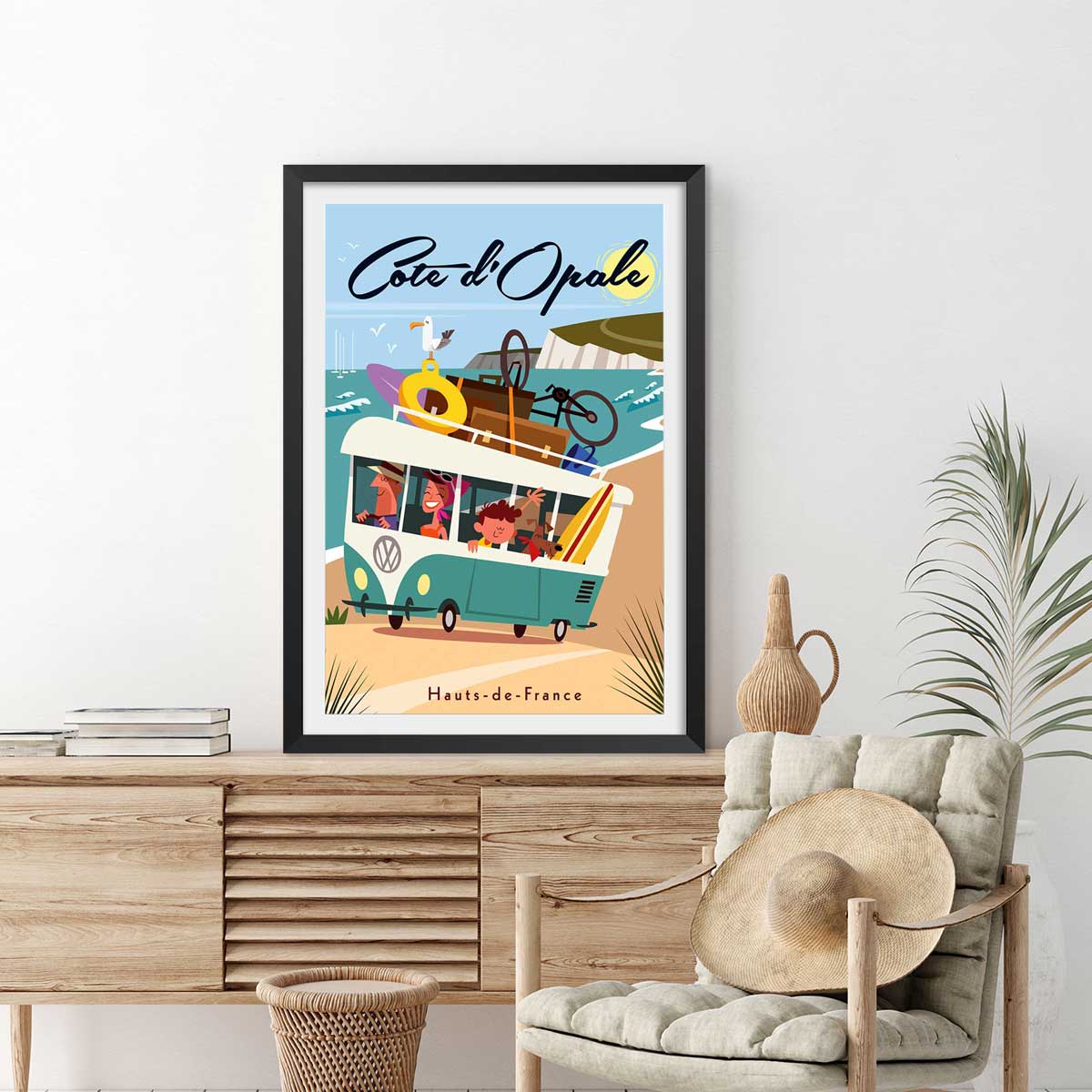 Affiche Côte d'Opale affiche + cadre en bois - noir, HEXOA