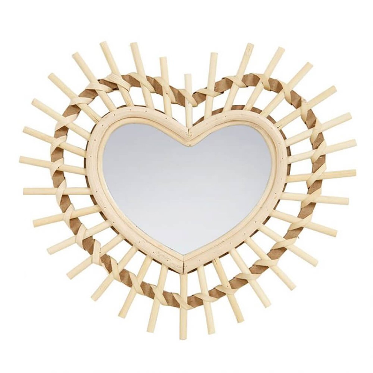 Miroir bambou cœur beige, DECORATIE