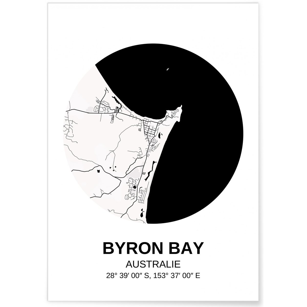 Affiche Carte Byron Bay blanc, L'AFFICHERIE
