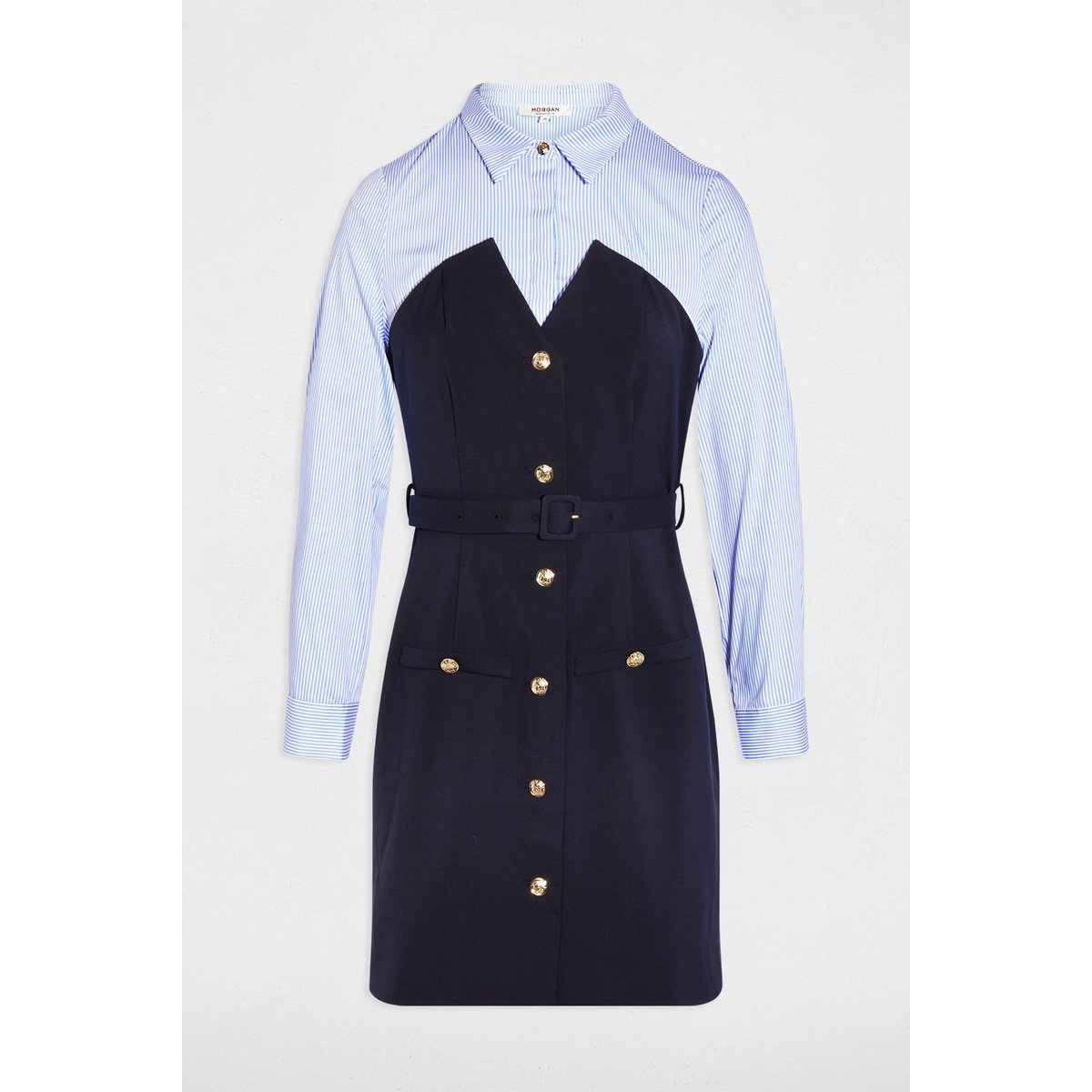 Robe courte effet 2-en-1 bleu marine, MORGAN