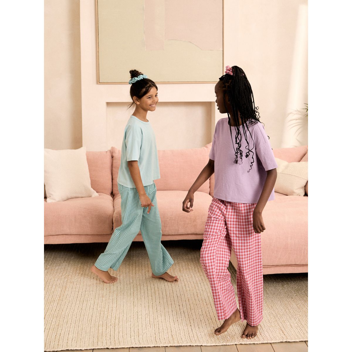 Pyjama large tissé, lot de 2 rose/vert, NEXT
