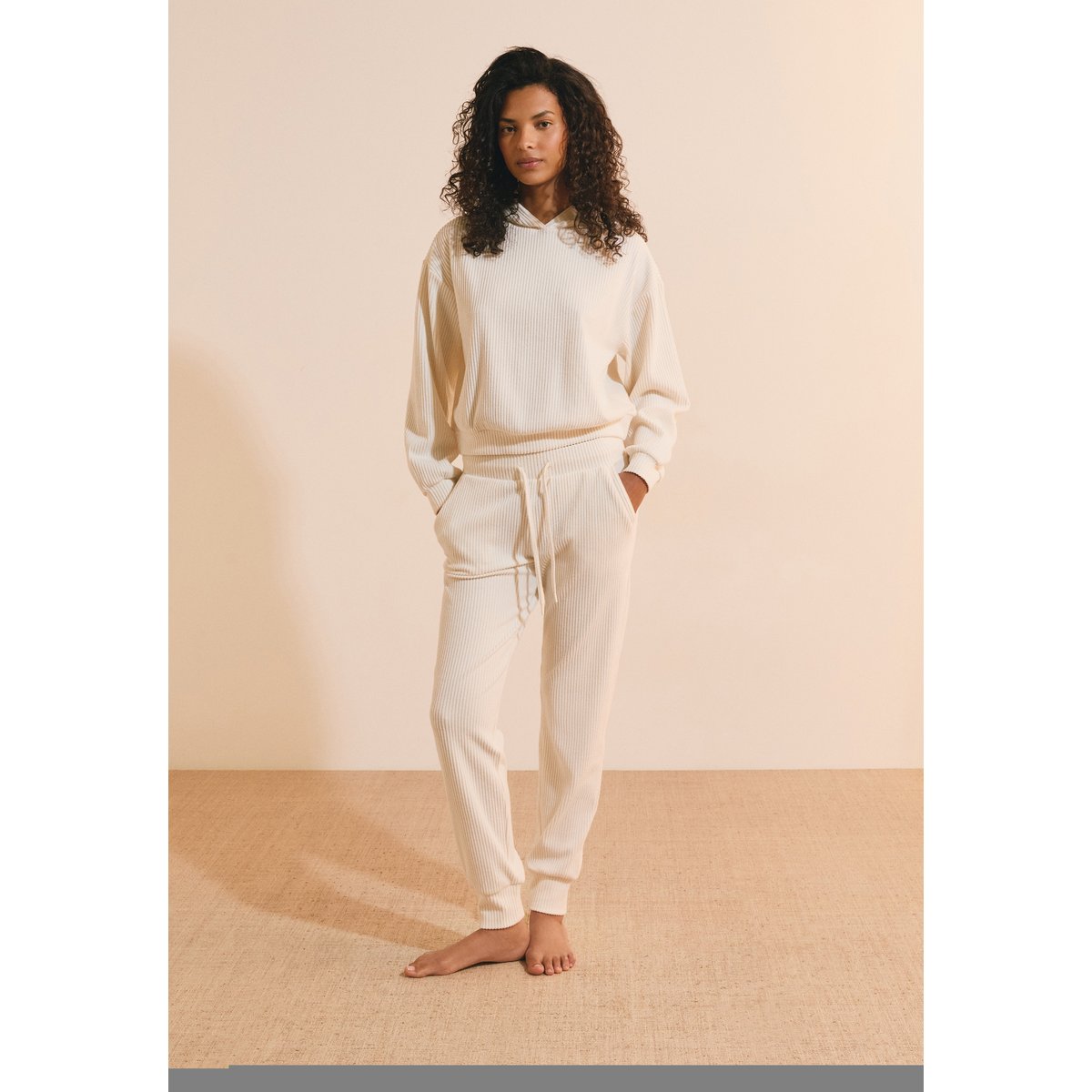 Sweatshirt de pyjama côtelé BASILE ecru, ETAM