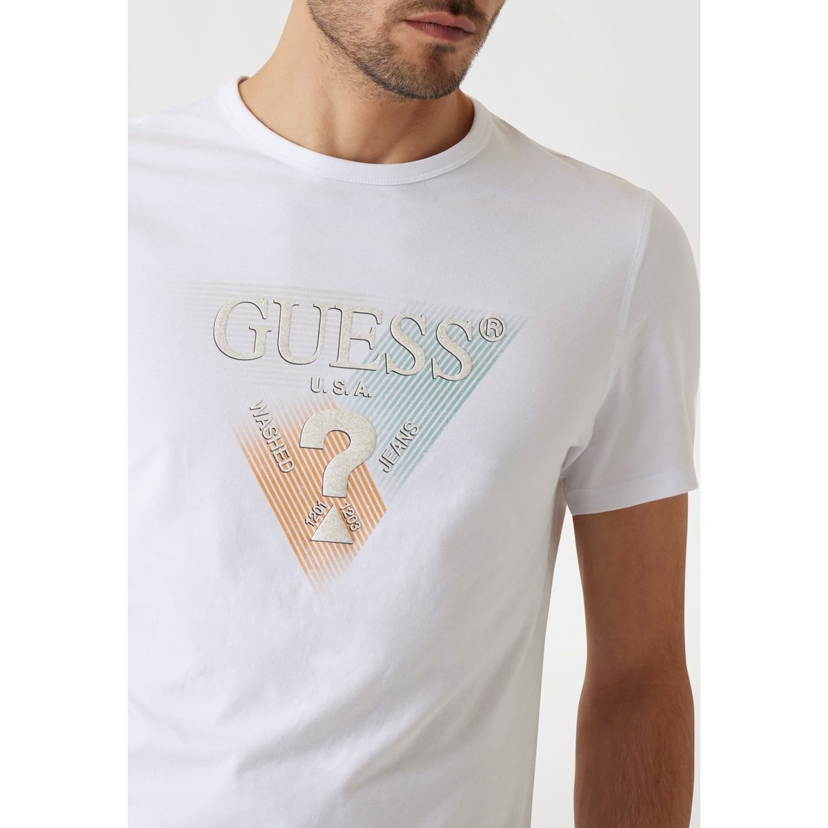 T-Shirt Triangle Frontal blanc, GUESS