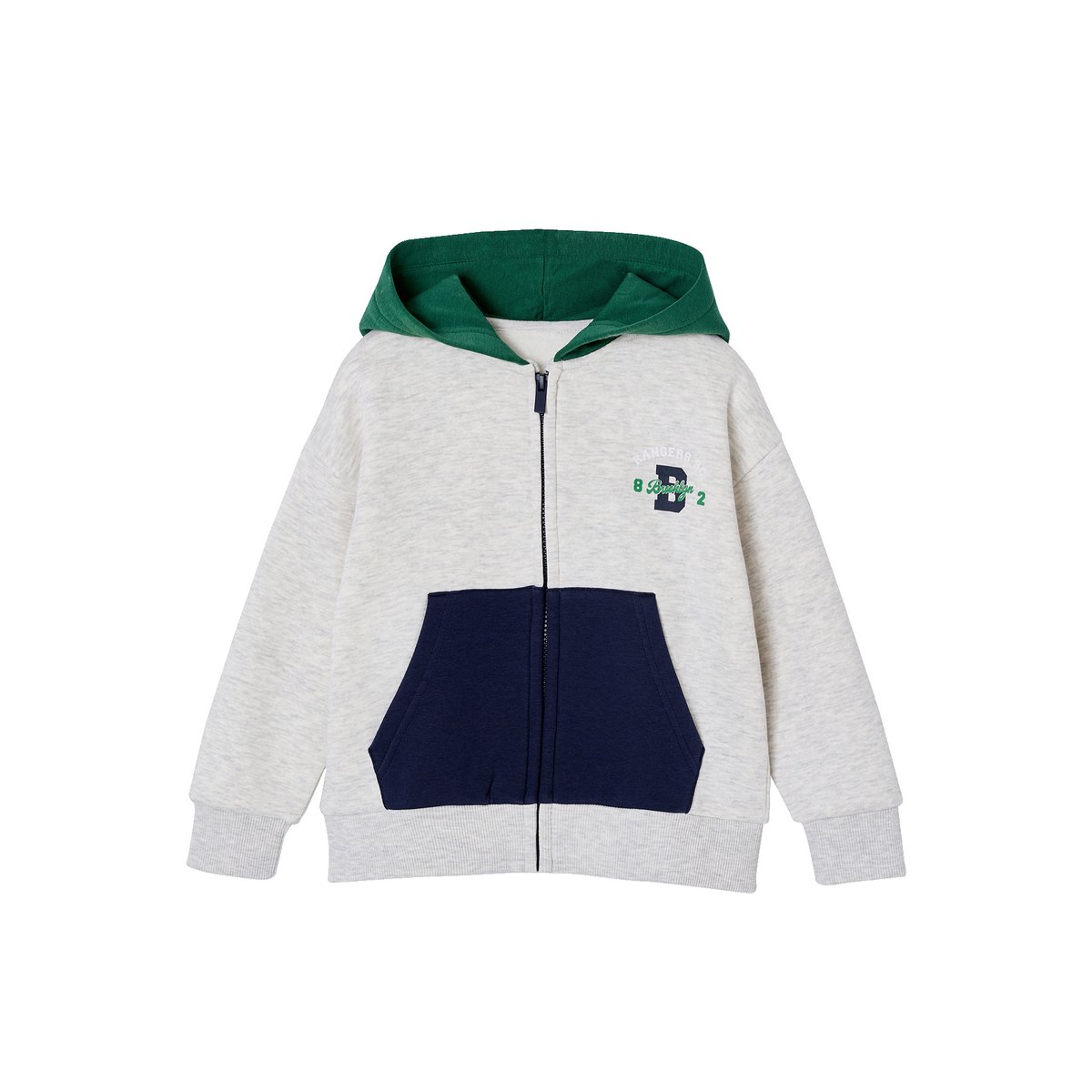 Sweat zippéà capuche vert anglais, VERTBAUDET
