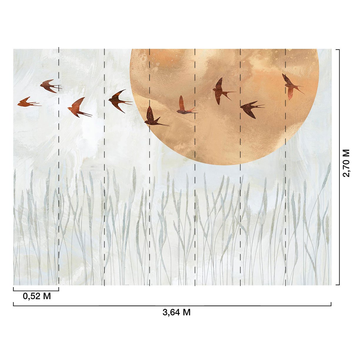 Papier peint hirondelles au soleil intissé, HEXOA